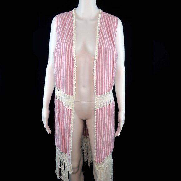 Indigo Thread Co. Striped Fringe Open Front Duster - Picture 2 of 4